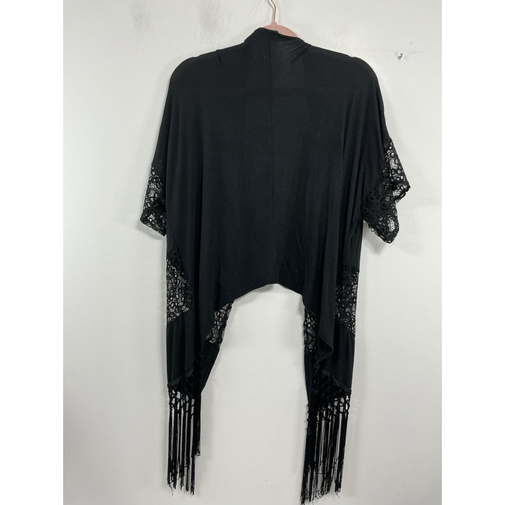 Womans Charlotte Russe Open Front Shrug Medium Black Crotchet Fringe - Picture 2 of 8